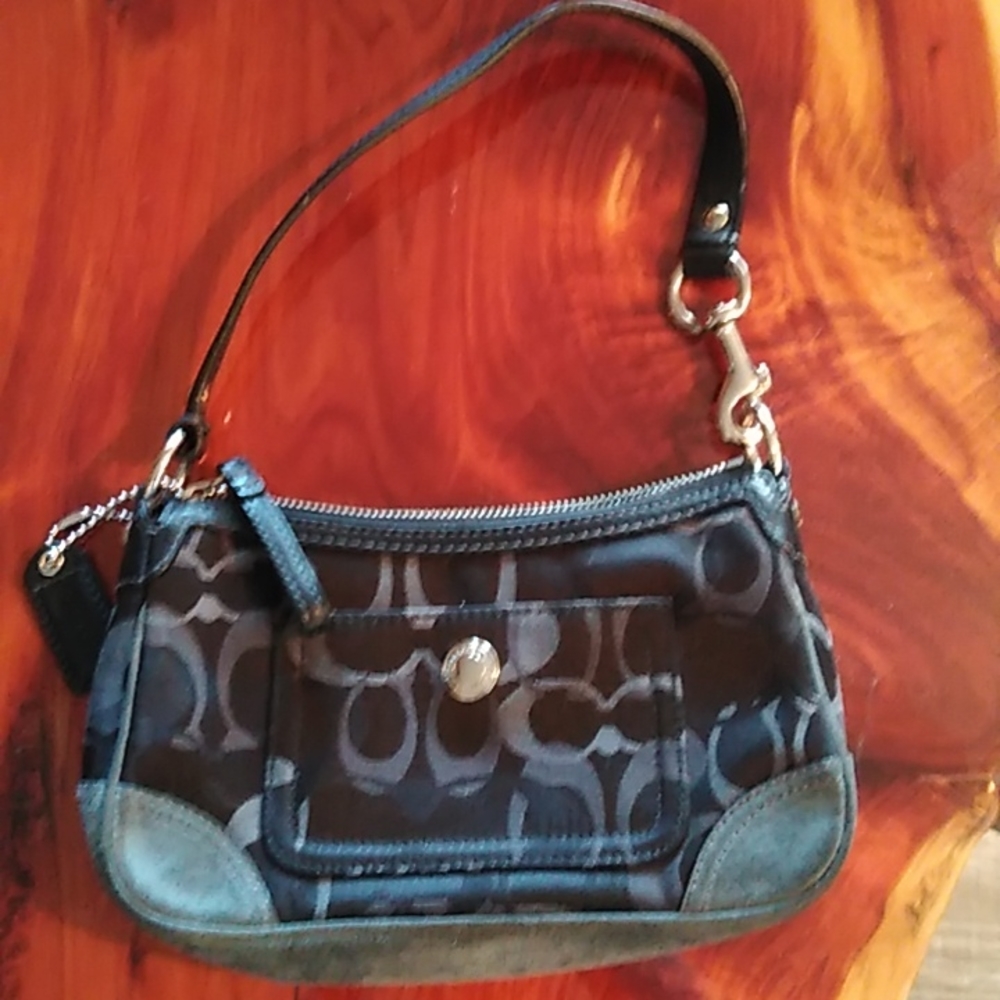 Coach 2171 Black Chelsea Optic C Baguette Small Handbag Leather Trim